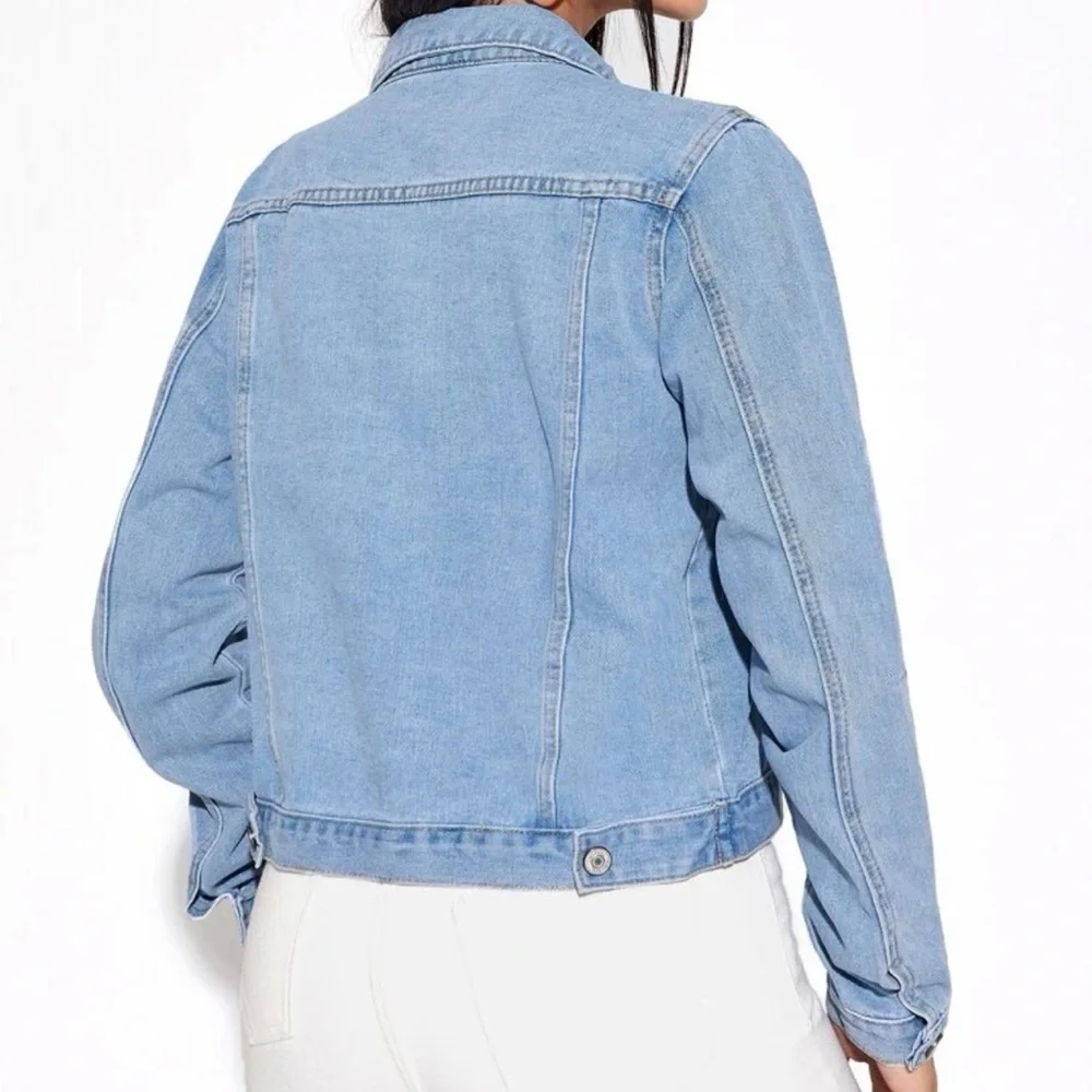Denim jacket trucker jean jacket minimalist classic blue dark wash - Picture 4 of 6